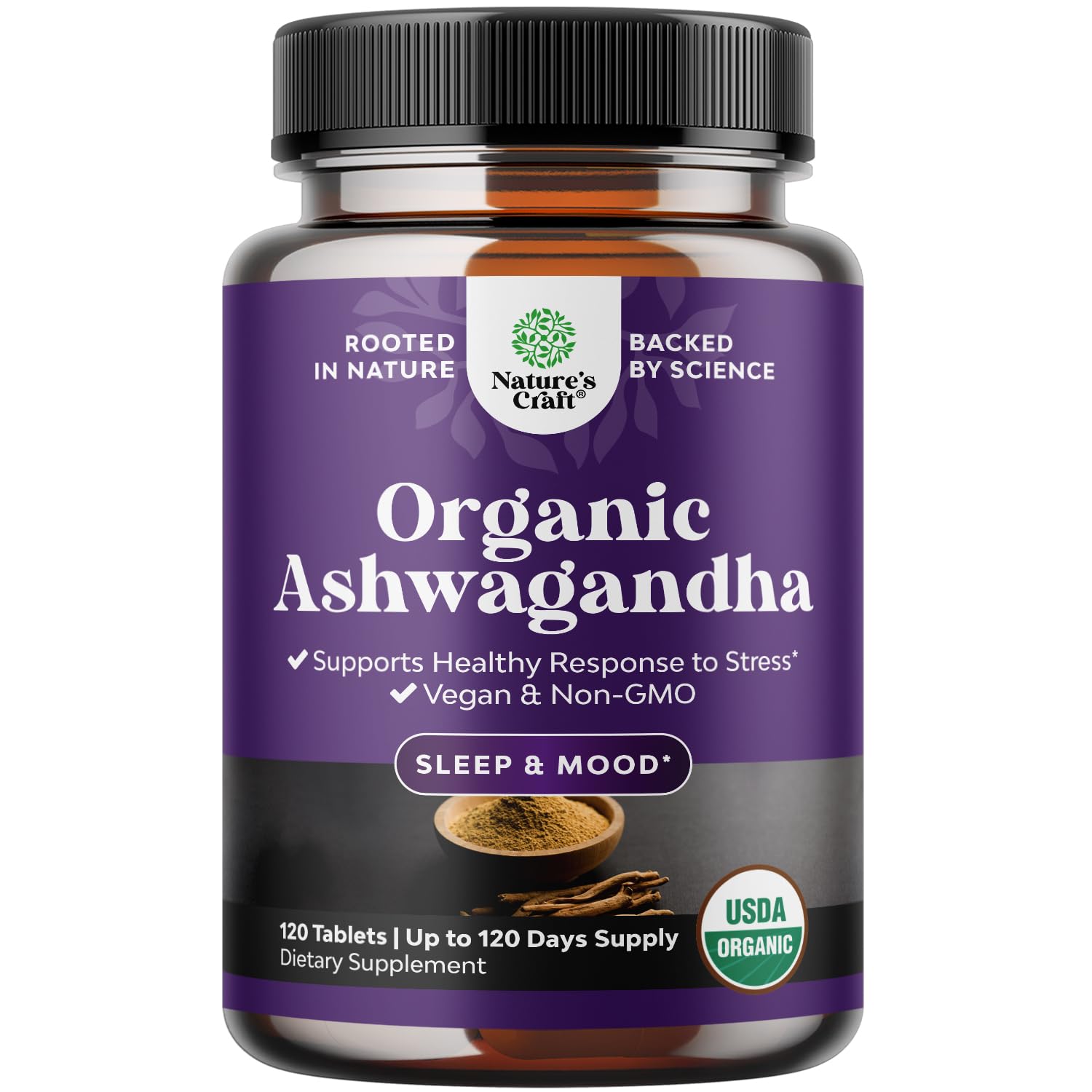 Natures Craft Ashwagandha tablettes pour le stress quotidien et la relaxation.
