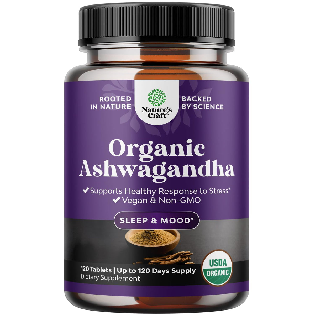 Natures Craft Ashwagandha tablettes pour le stress quotidien et la relaxation.
