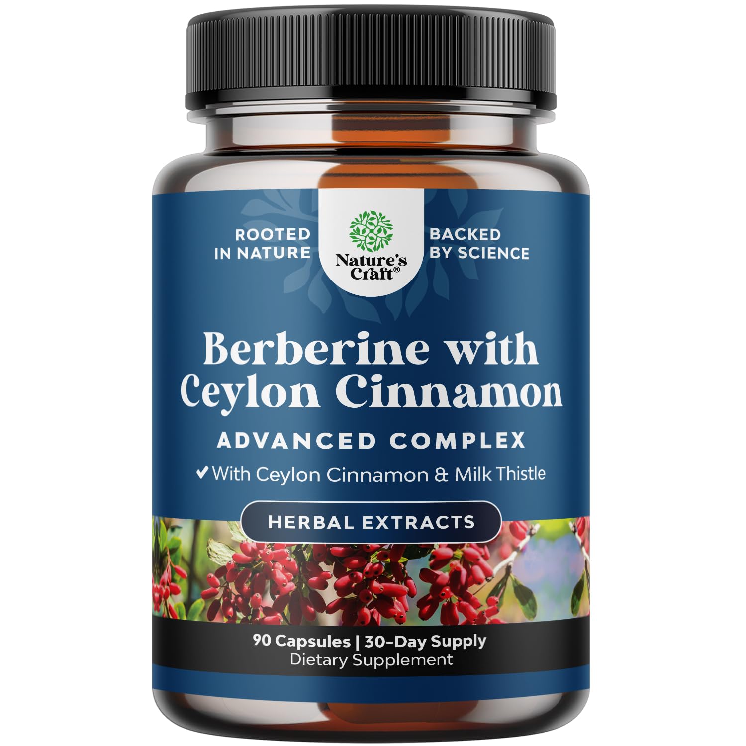 Natures Craft Balancing Berberine Balance – bouteille 90 capsules, soutien potentiel à l'équilibre intérieur.