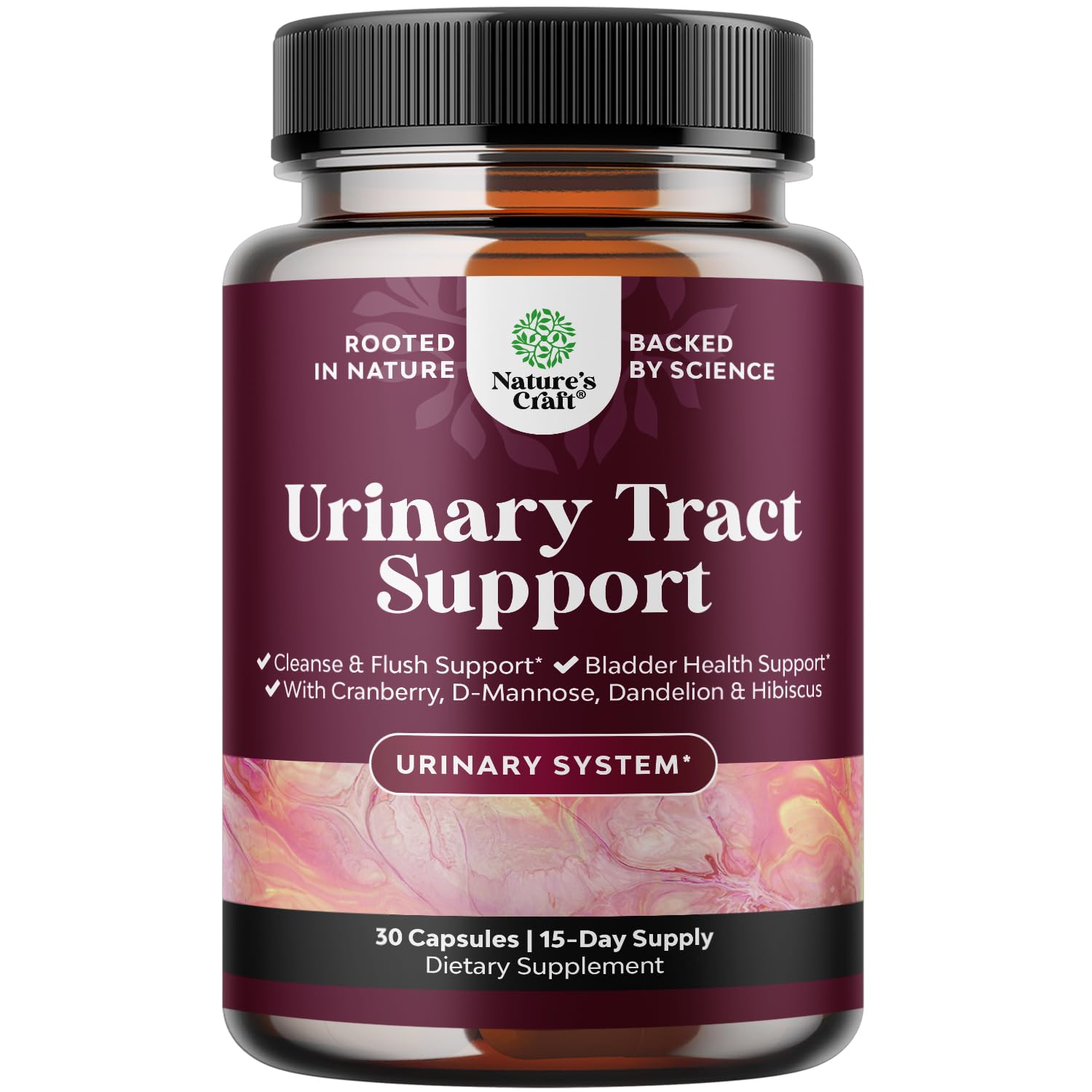 Natures Craft D-Mannose capsules – bouteille visible – soutien potentiel à la santé urinaire.