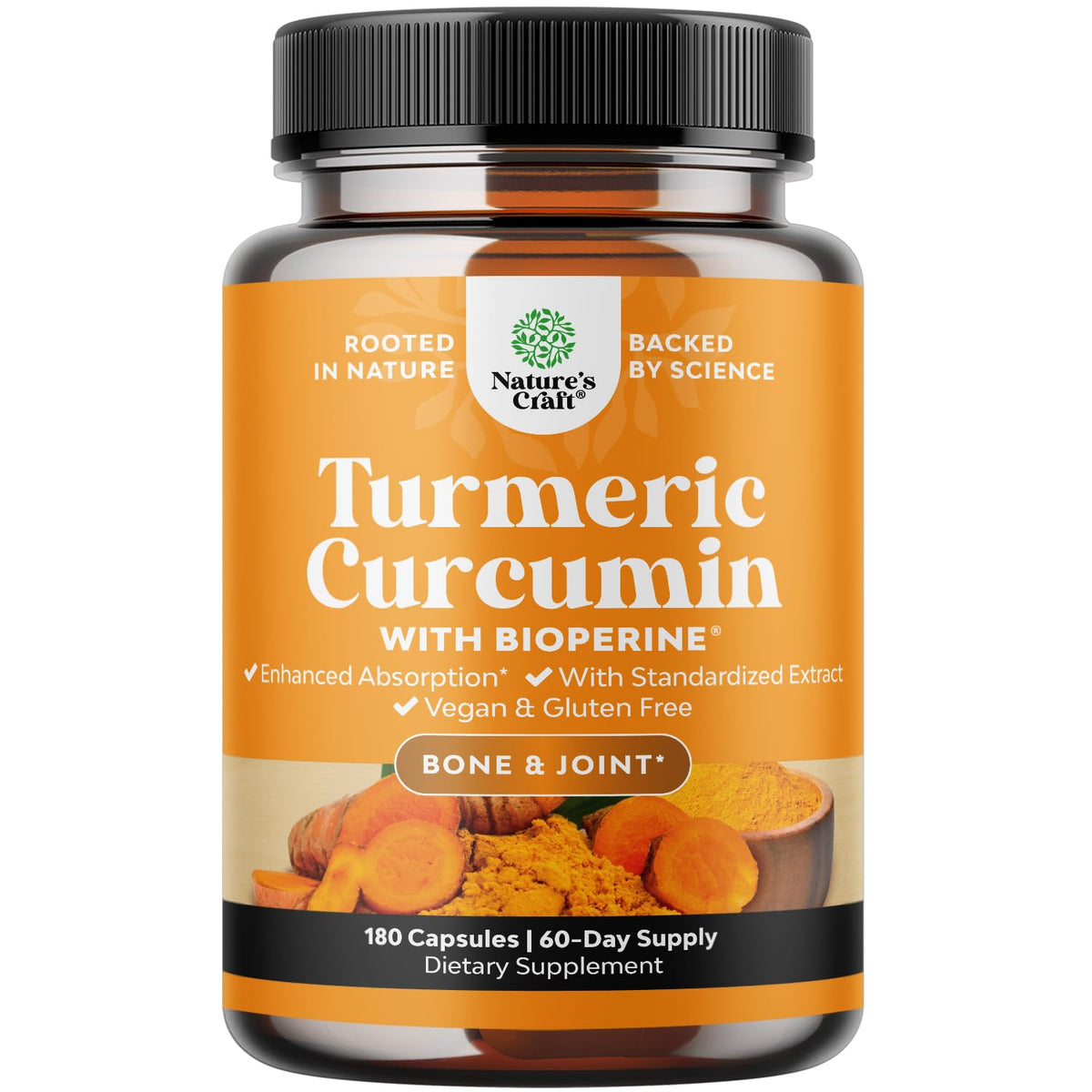 Bouteille Natures Craft avec curcuma et curcuminoïdes 95% pour mobilité.
