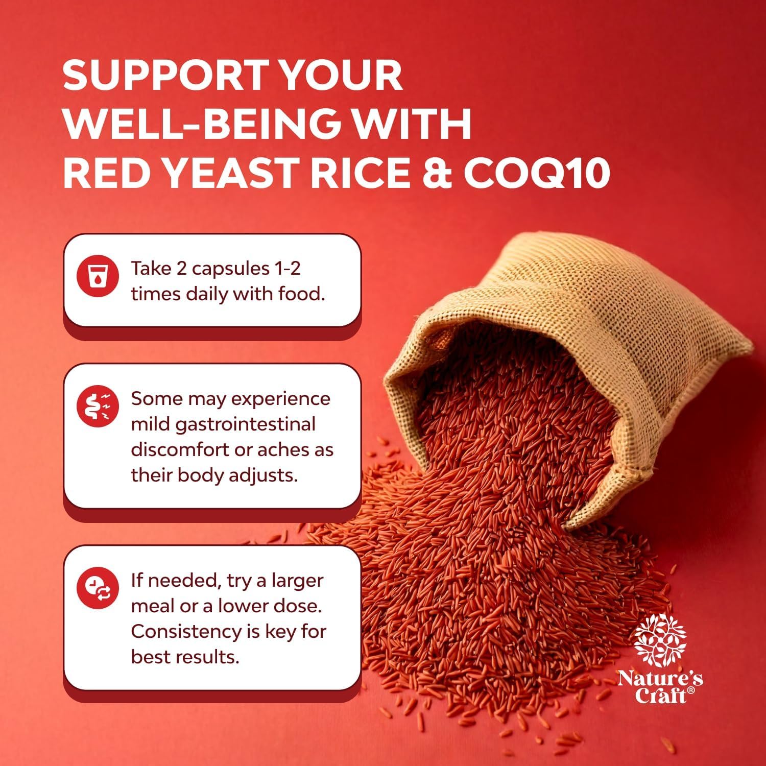 Natures Craft bouteille levure rouge riz CoQ10 – emballage design et lisible