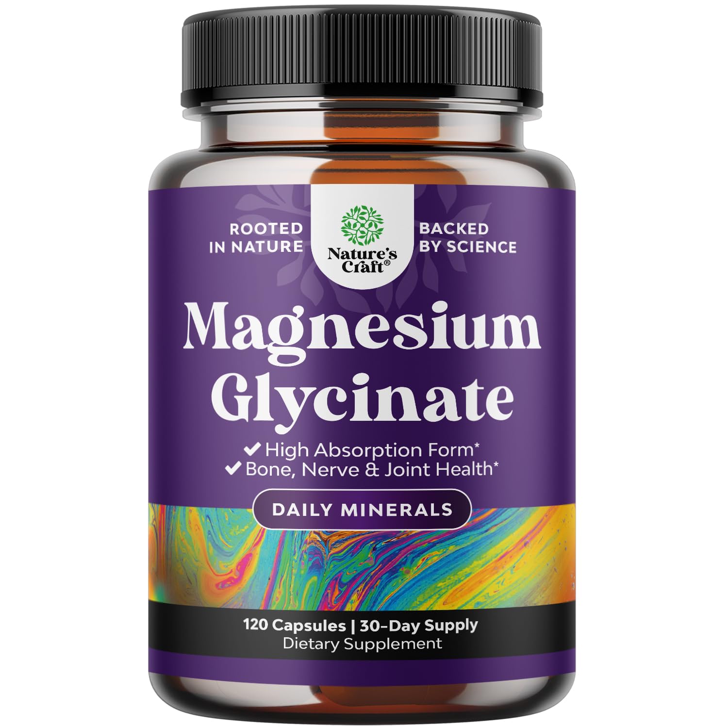 Bouteille Natures Craft magnésium glycinate 500 mg pour une routine nocturne.