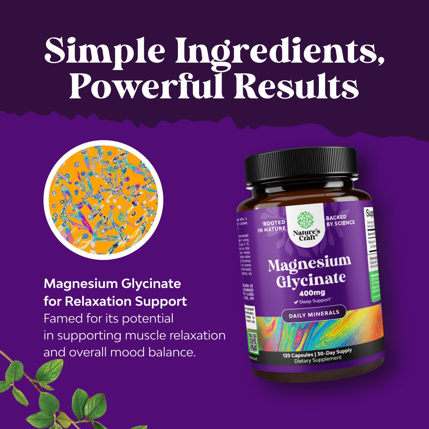 Capsules magnésium glycinate 400 mg de Natures Craft prêtes à consommer