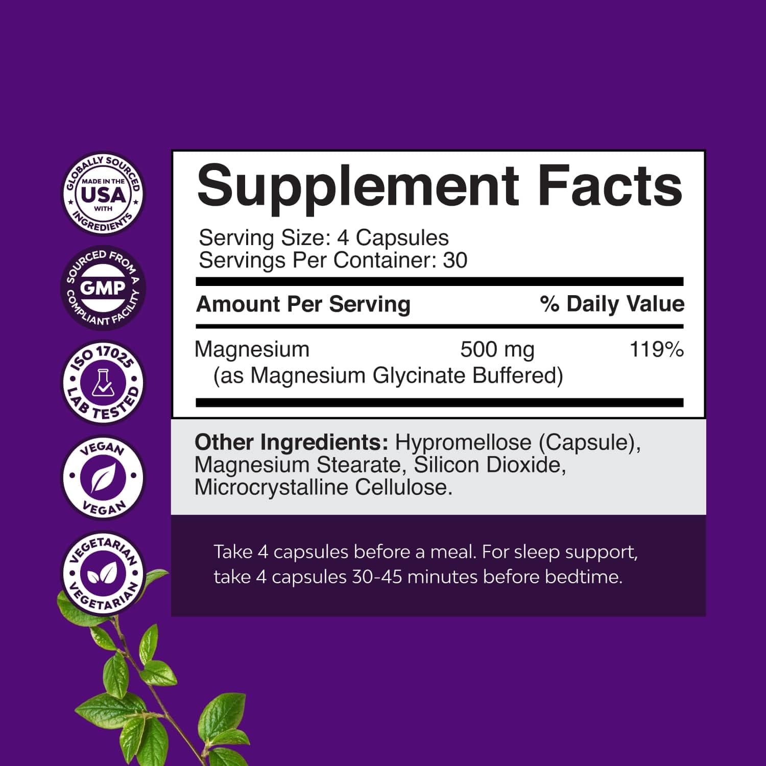 Capsules Natures Craft magnésium glycinate 500 mg faciles à avaler.
