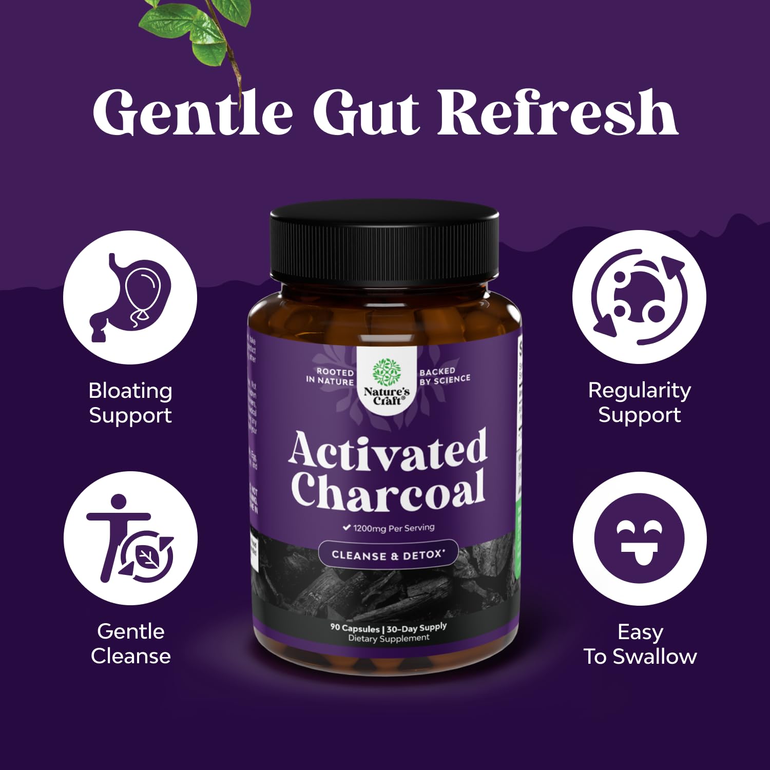 Capsules Charbon Actif Natures Craft – absorption des substances indésirables pour confort digestif