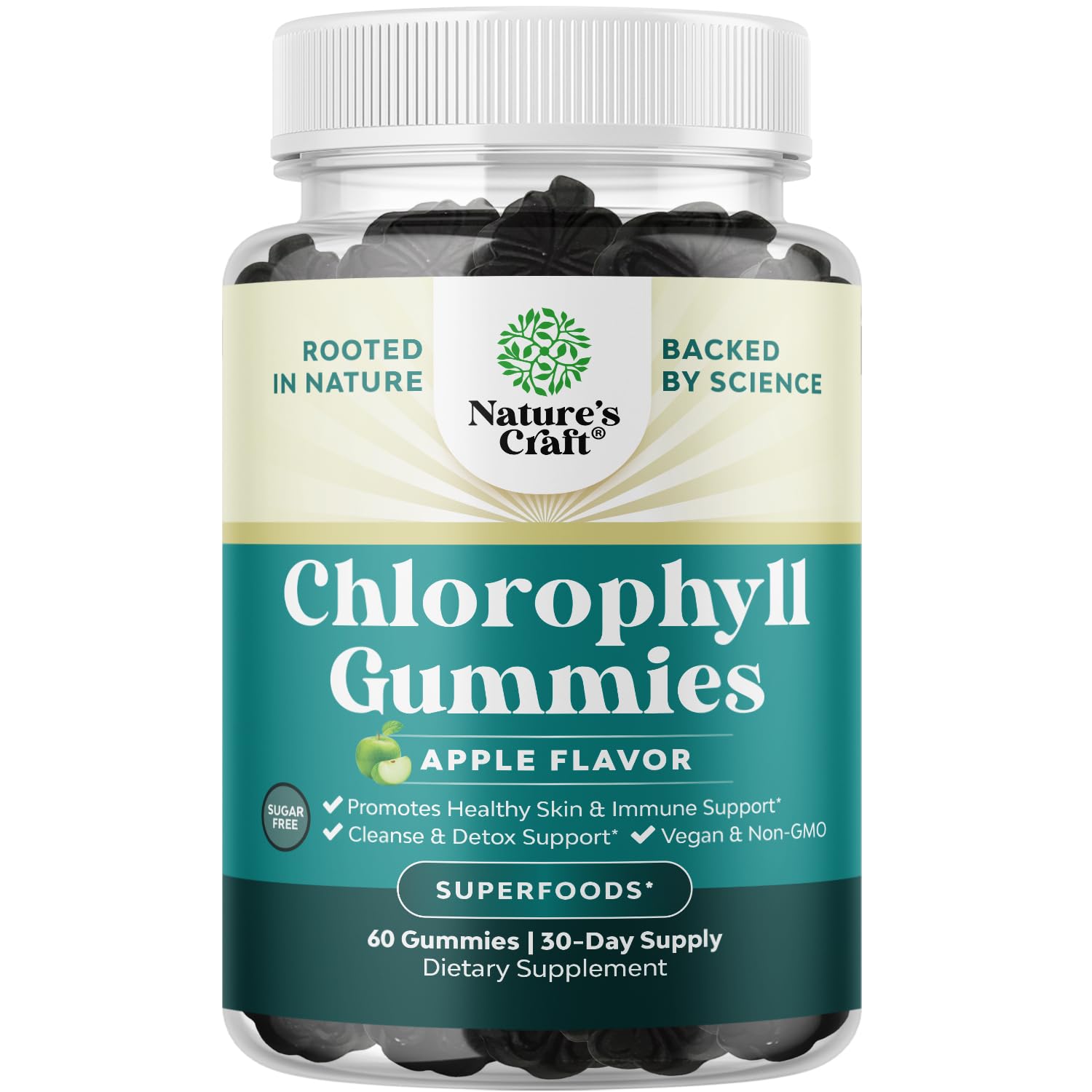 Gummies chlorophylle Natures Craft - bouteille, soutien detox et fraîcheur intérieure.