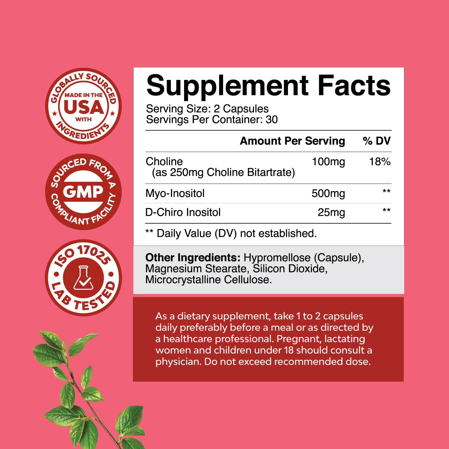Natures Craft gélules vegan Myo-Inositol et D-Chiro Inositol, formule naturelle