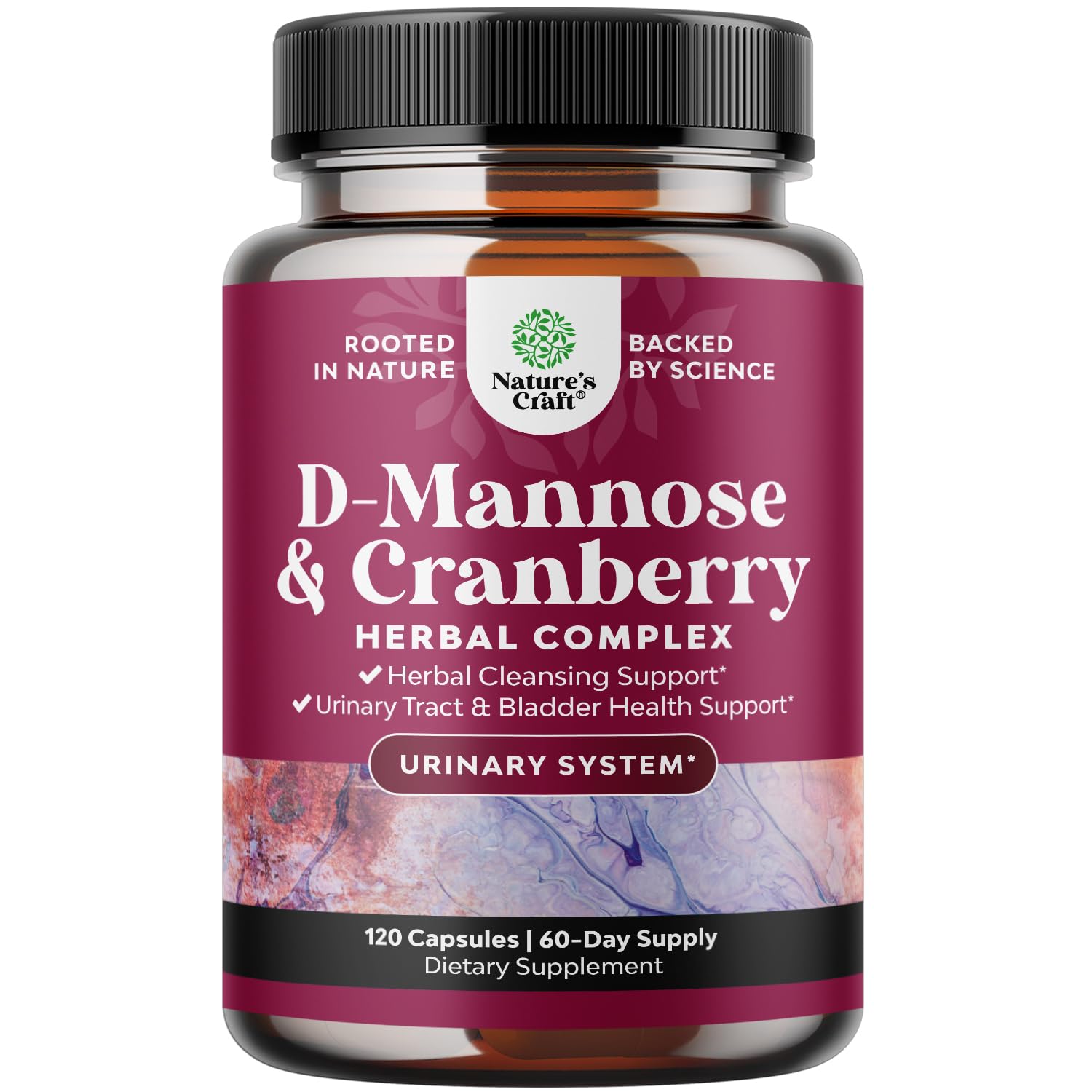 Natures Craft D Mannose avec Cranberry, gélules 1000 mg, soutien potentiel de la fonction urinaire.