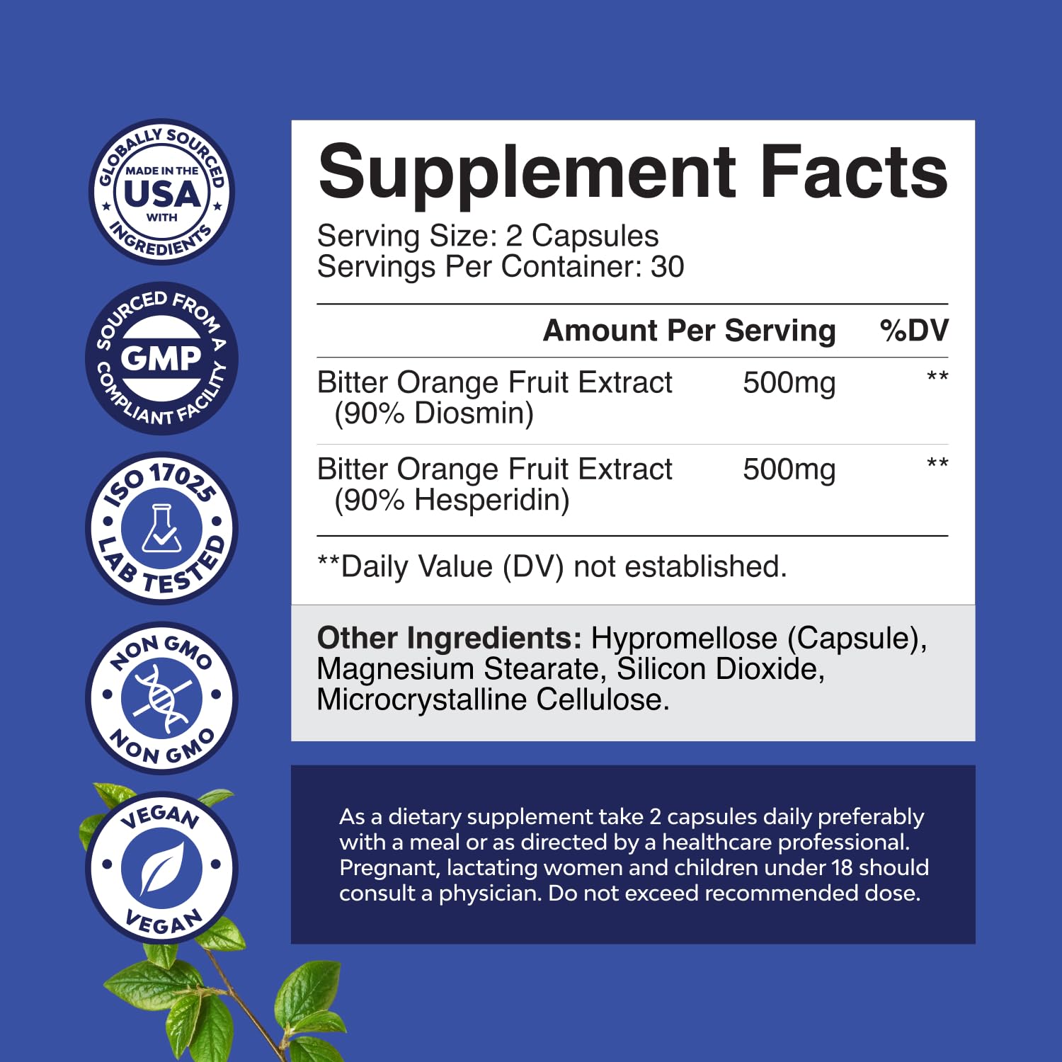 Natures Craft Diosmine Hespéridine 1000 mg – Capsules visibles pour soutenir la circulation des jambes.