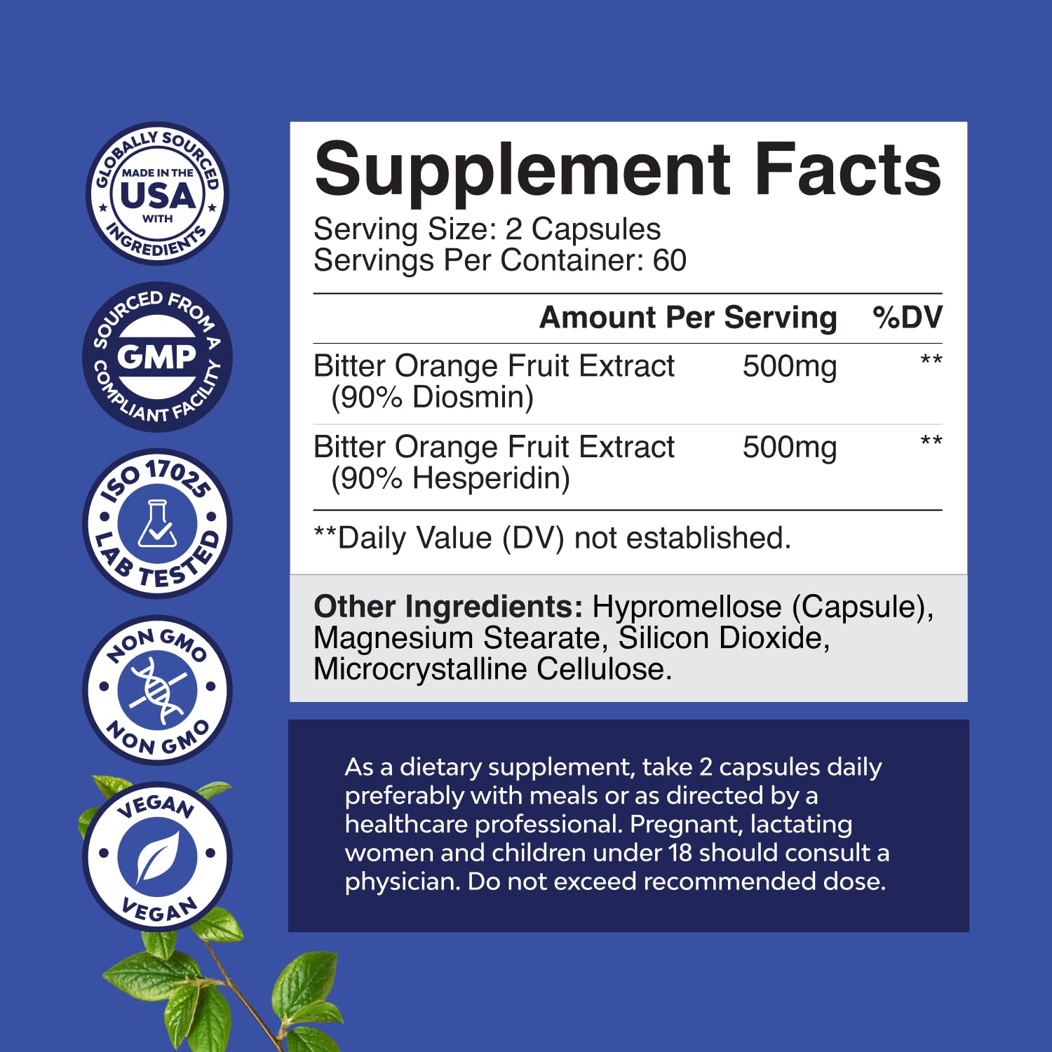 Natures Craft Diosmin-Hespéridine 1000 mg – capsules faciles à prendre et végan.