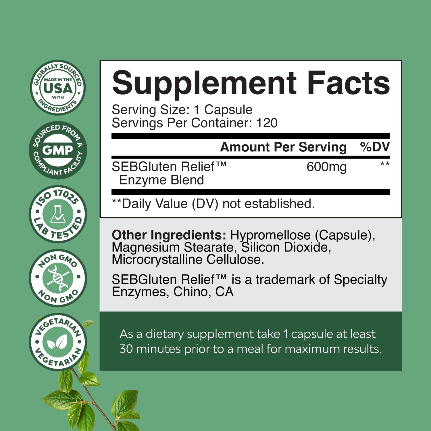 Capsule Natures Craft DPP‑IV – aide potentielle à la digestion du gluten.