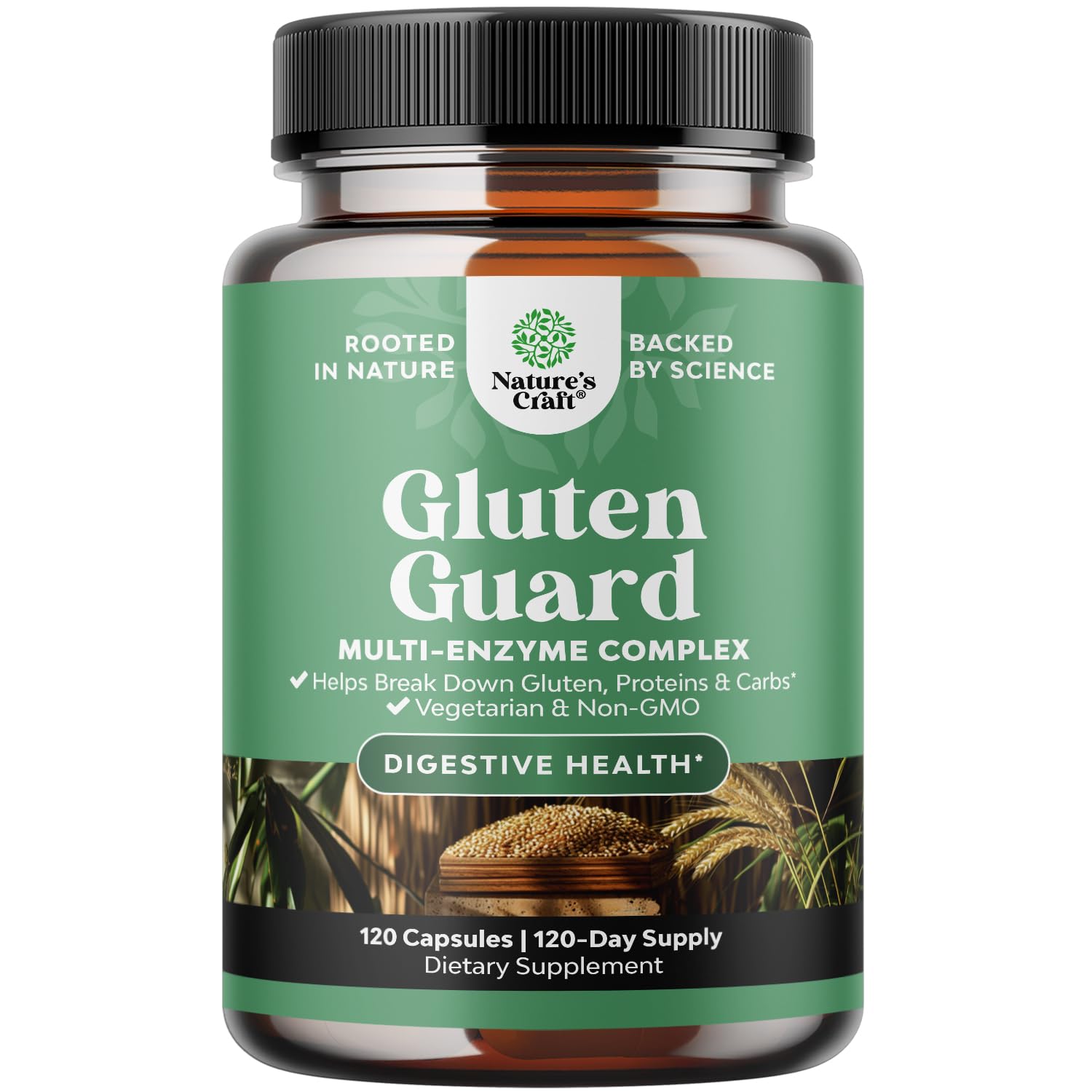 Enzymes digestives sans gluten Natures Craft – action rapide en bouteille.