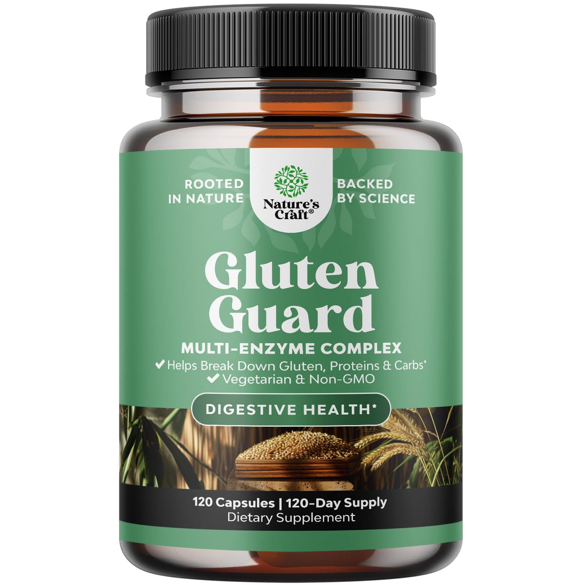 Enzymes digestives sans gluten Natures Craft – action rapide en bouteille.