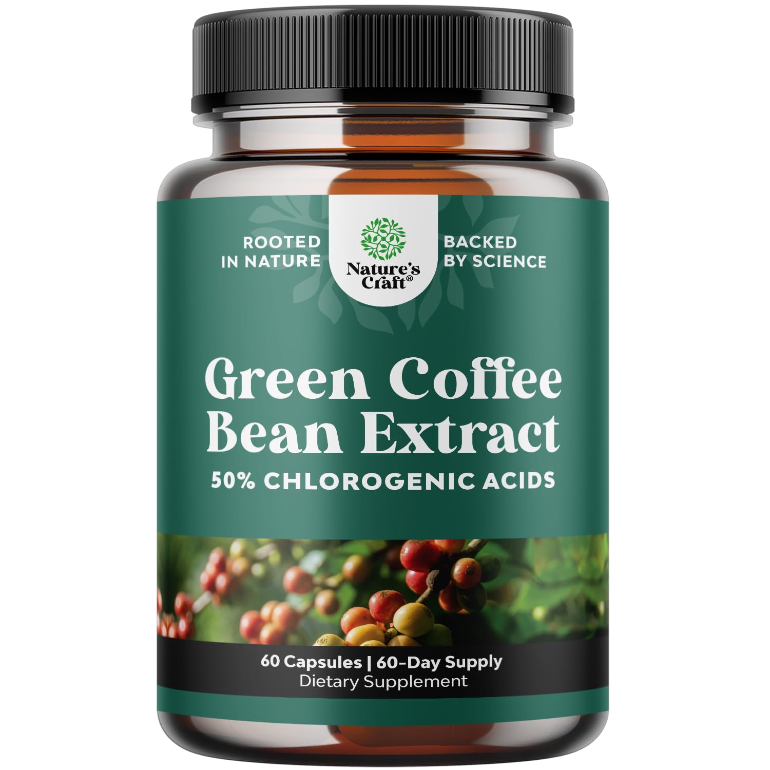 Natures Craft extrait café vert en capsules pour énergie et métabolisme.