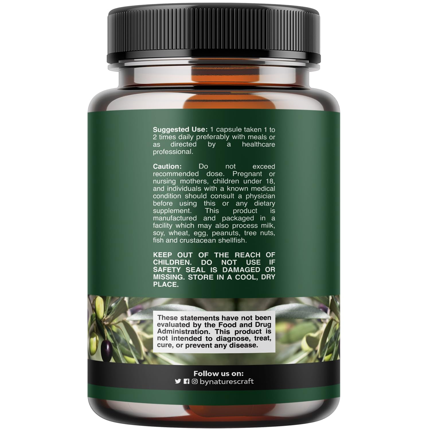 Extrait d'olivier Natures Craft avec oleuropéine 20% pour le soutien antioxydant.