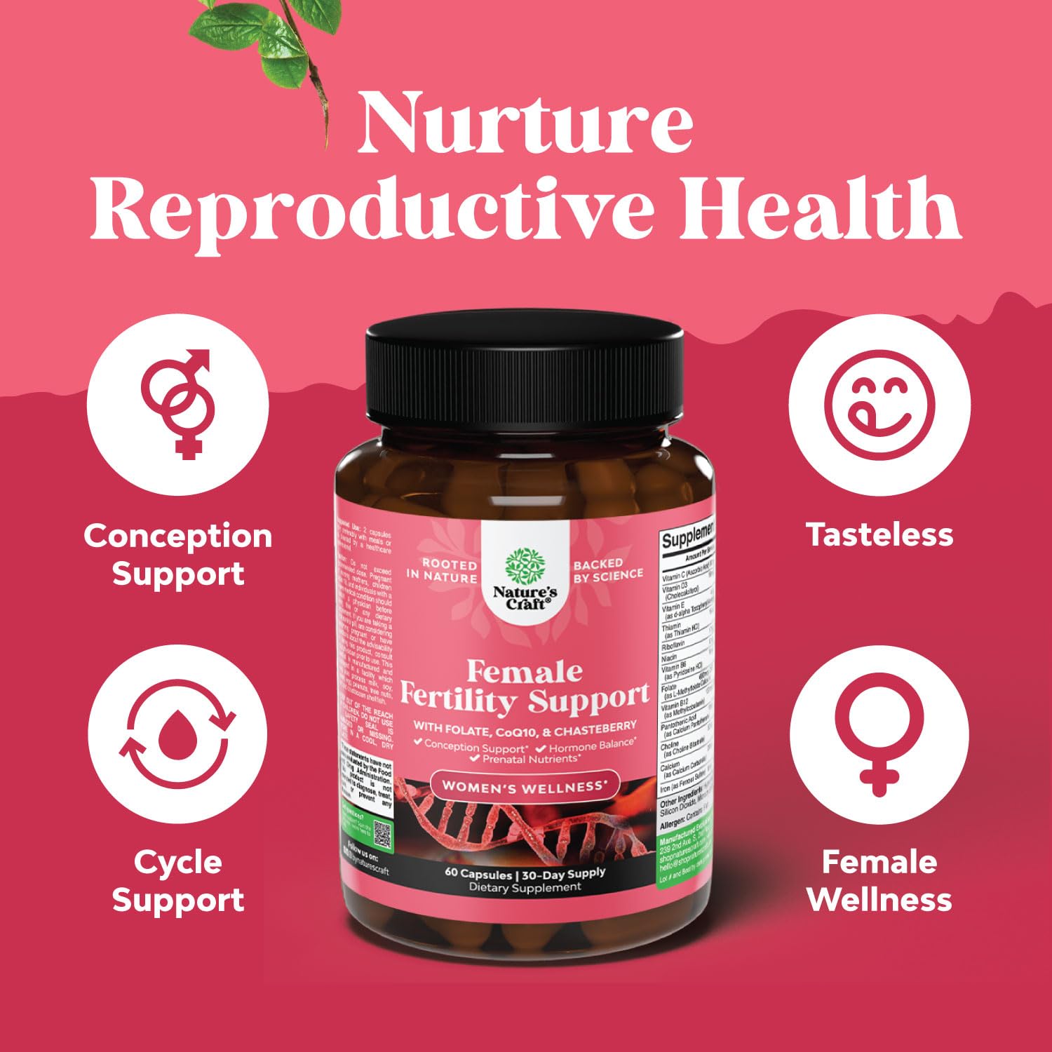 Natures Craft Fertilité: tablettes en blister, dosage pratique dans la routine.