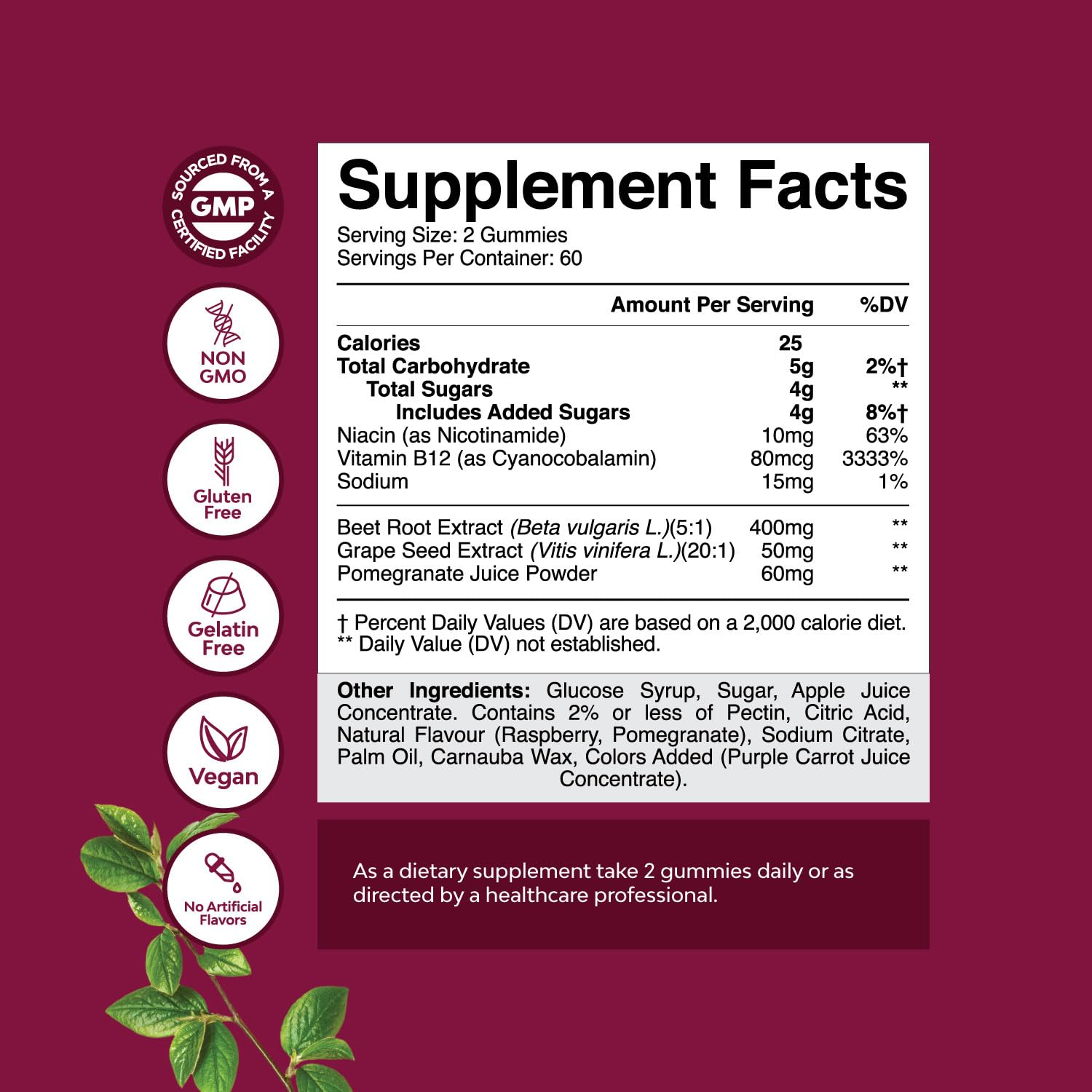 Natures Craft Flow Boosting Beet Root Gummies flacon doses: facile à emporter pour énergie soutenue.