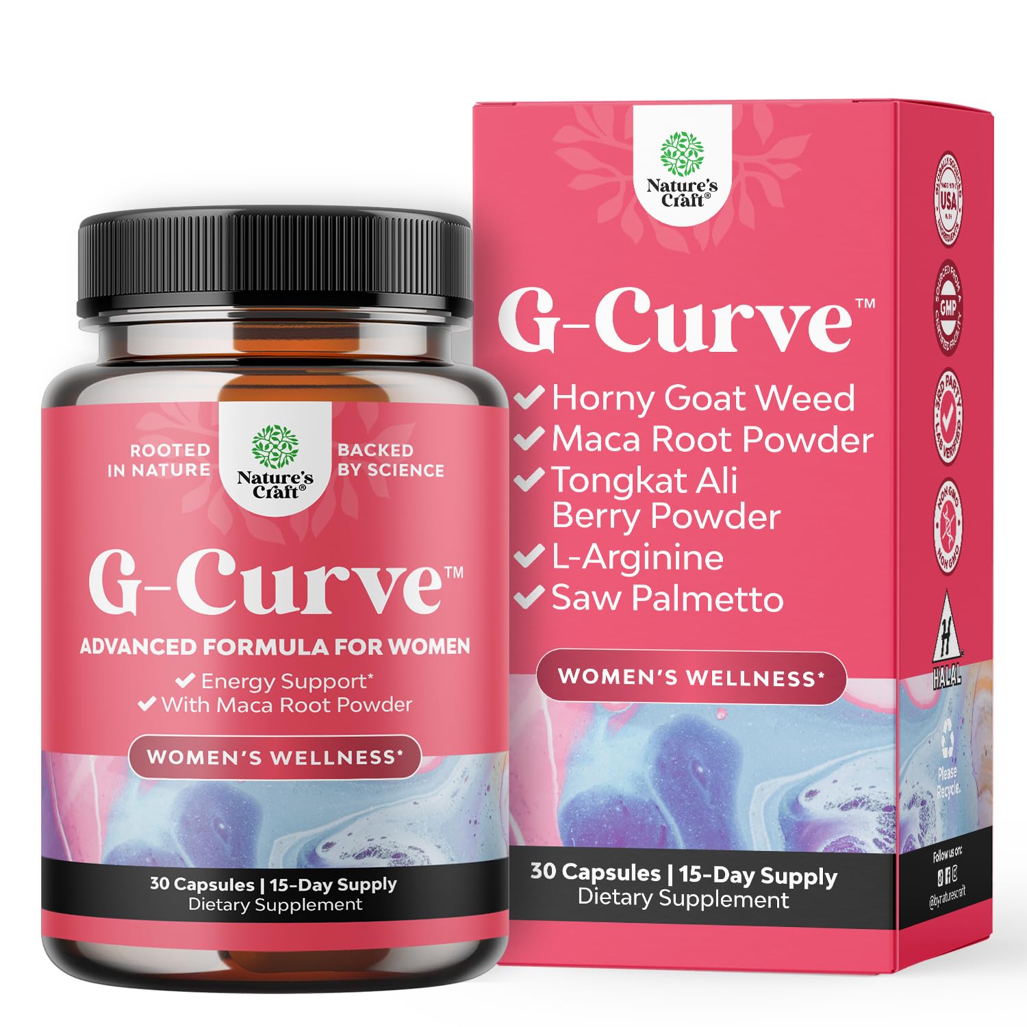 G-Curve par Natures Craft: bouteille visible et capsules faciles à avaler, routine quotidienne pratique