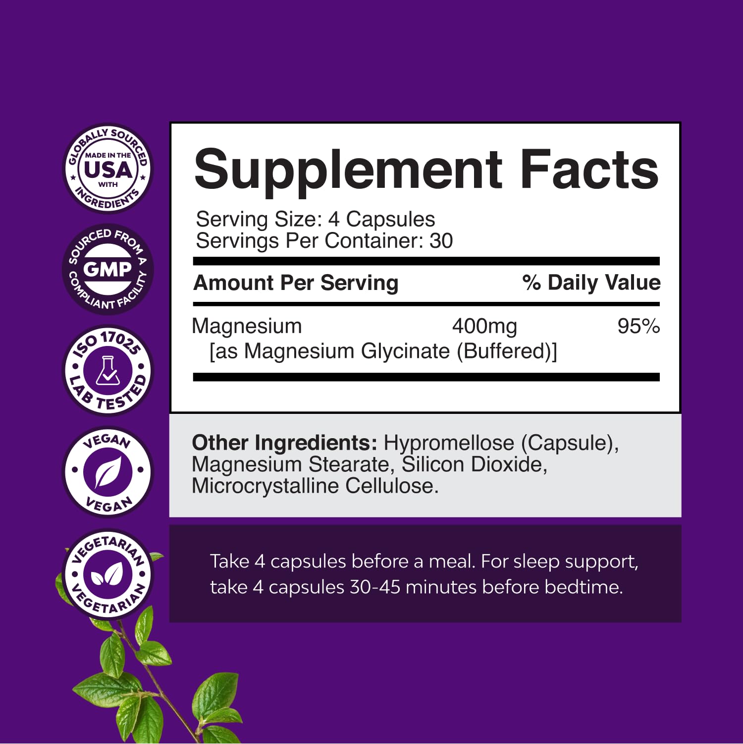 Gélules magnésium glycinate 400 mg de Natures Craft prêtes à être avalées