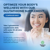 Natures Craft glutathione – emballage et étiquette détaillée pour dosages et ingrédients.