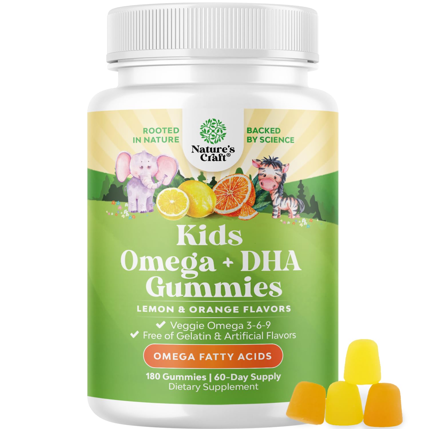 Gommes DHA Natures Craft pour enfants, bouteille colorée, soutien potentiel au développement.