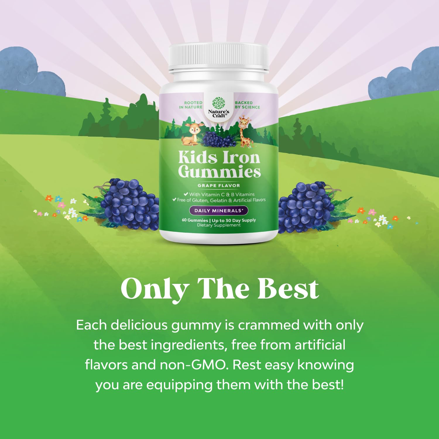 Gommes fer-enfants-vitamine-b12 par Natures Craft, soutien nutritionnel quotidien.