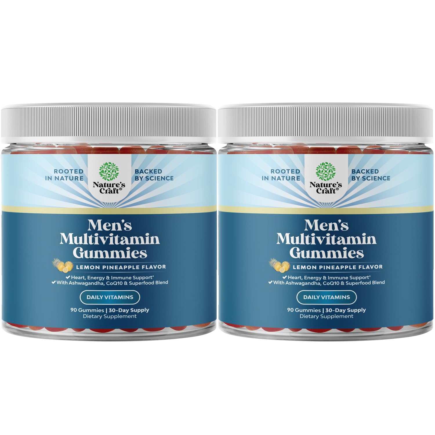 Gomme Natures Craft Hommes – bouteille montrant CoQ10 et Ashwagandha, soutien potentiel à l'énergie