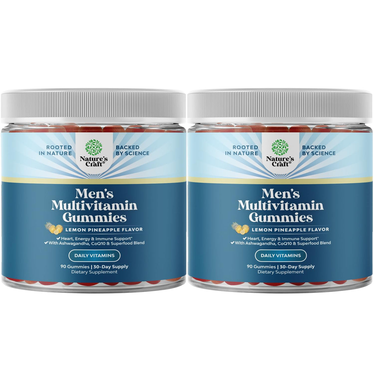 Gomme Natures Craft Hommes – bouteille montrant CoQ10 et Ashwagandha, soutien potentiel à l'énergie