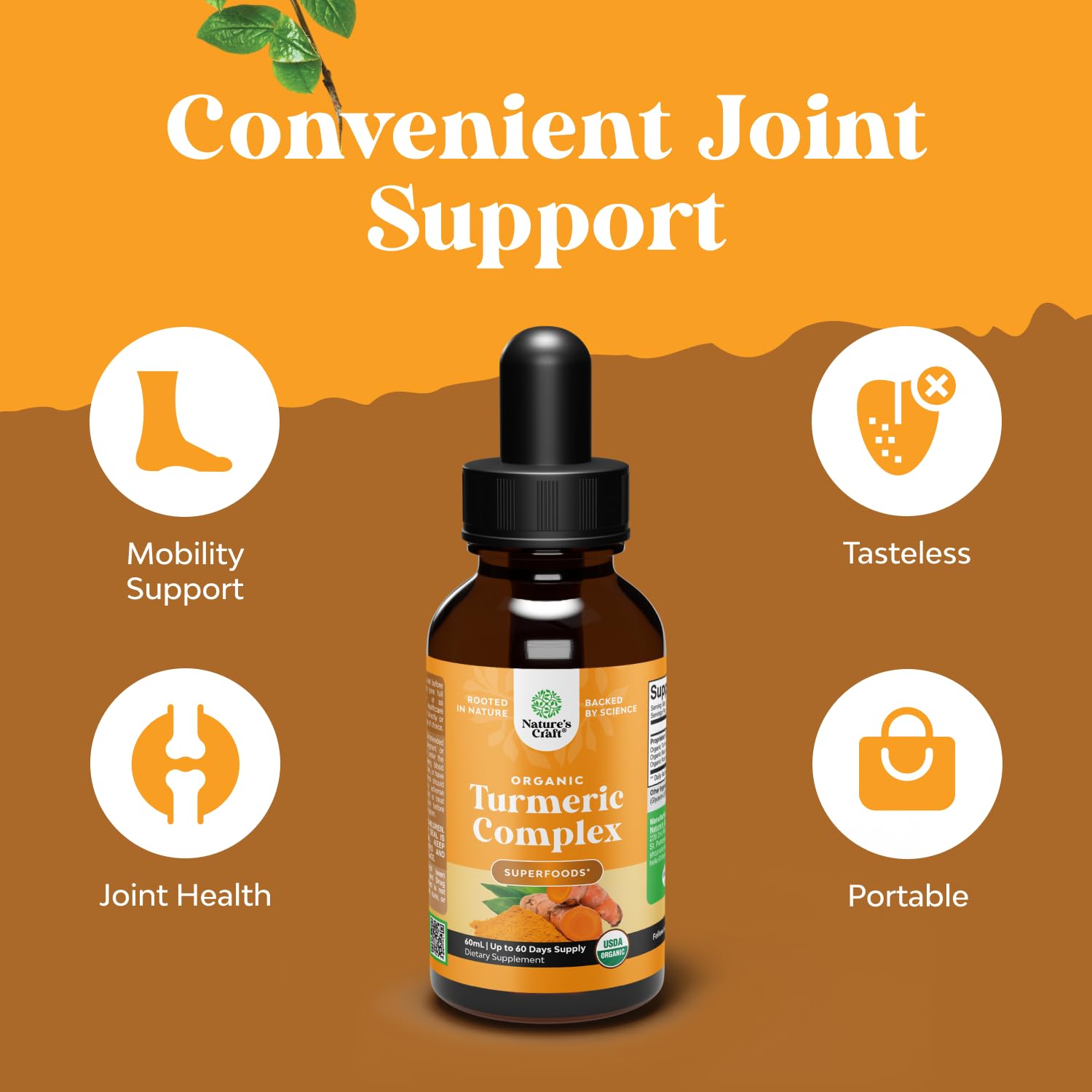 Gouttes curcuma-cannelle Natures Craft, arôme réconfortant et douceur.