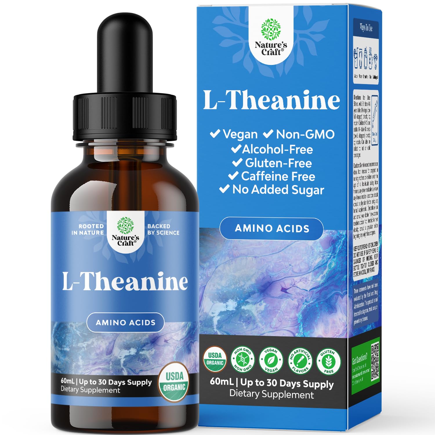 Gouttes L-Theanine de Natures Craft: bouteille à haute absorption pour la concentration.