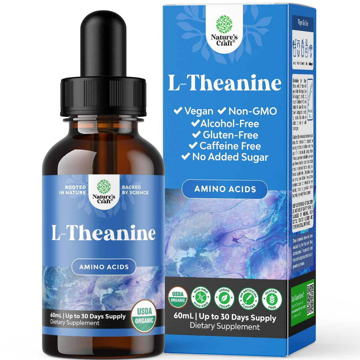 Gouttes L-Theanine de Natures Craft: bouteille à haute absorption pour la concentration.