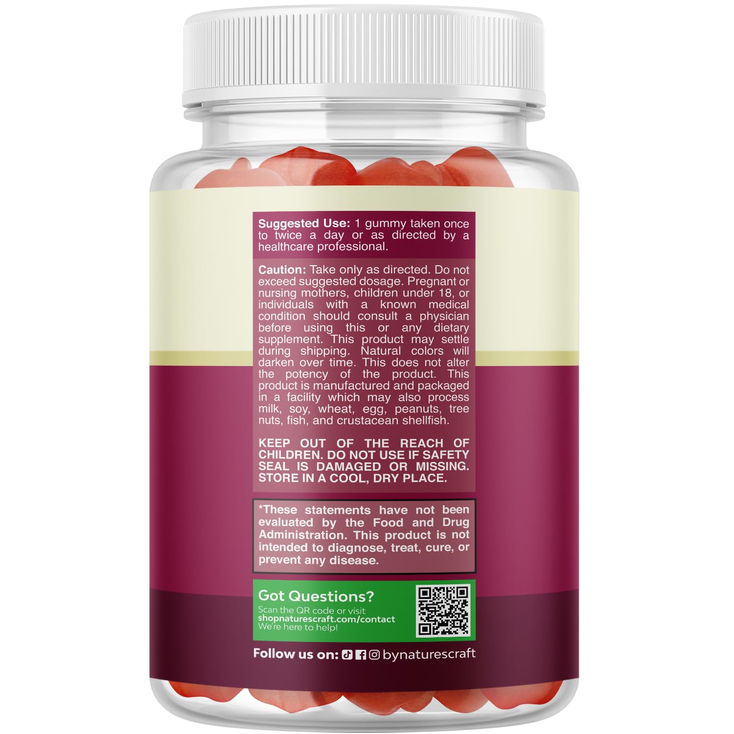 Étiquette Nature's Craft ACV gummies immunité et informations