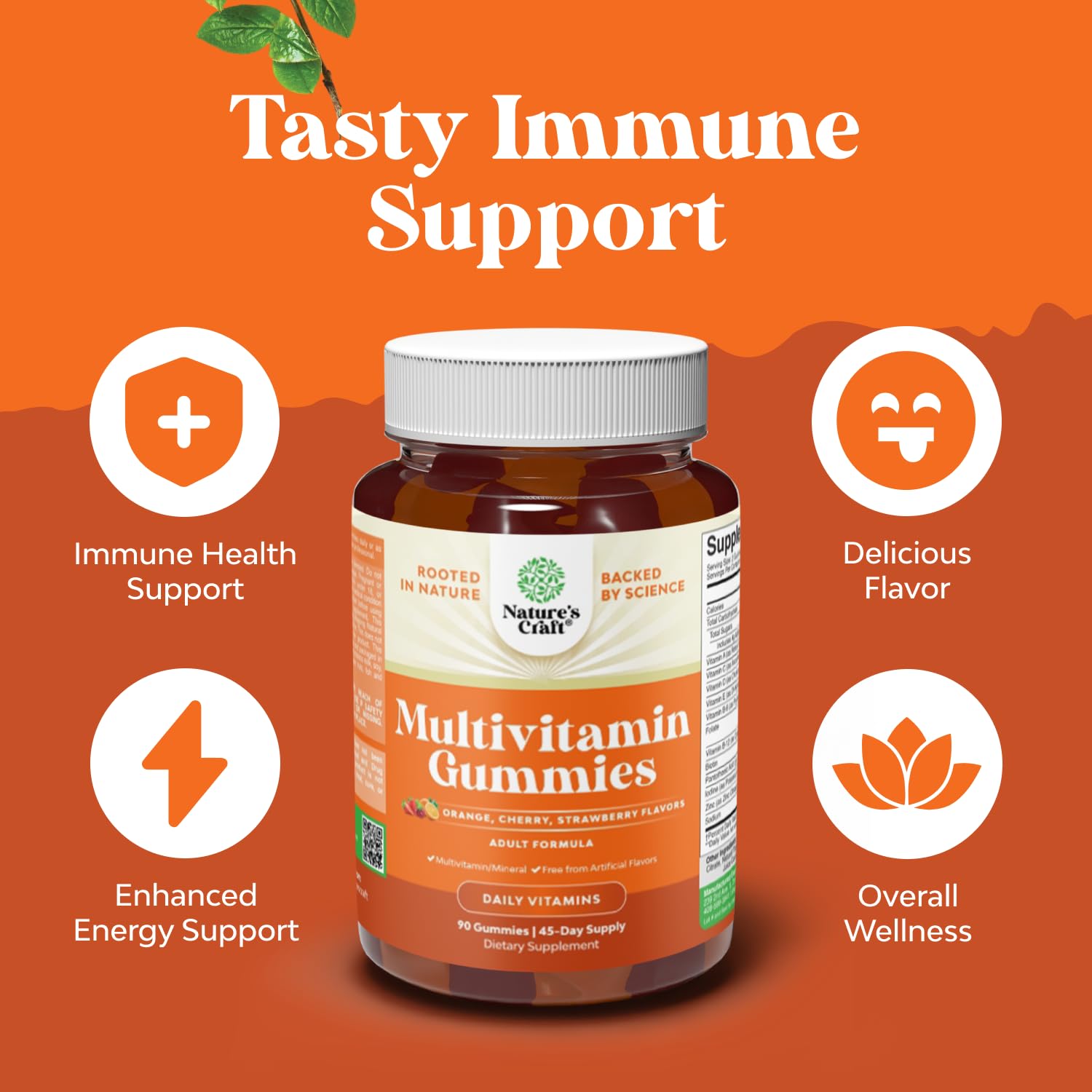 Gummies Natures Craft, fiche nutrition mettant en avant les nutriments essentiels.