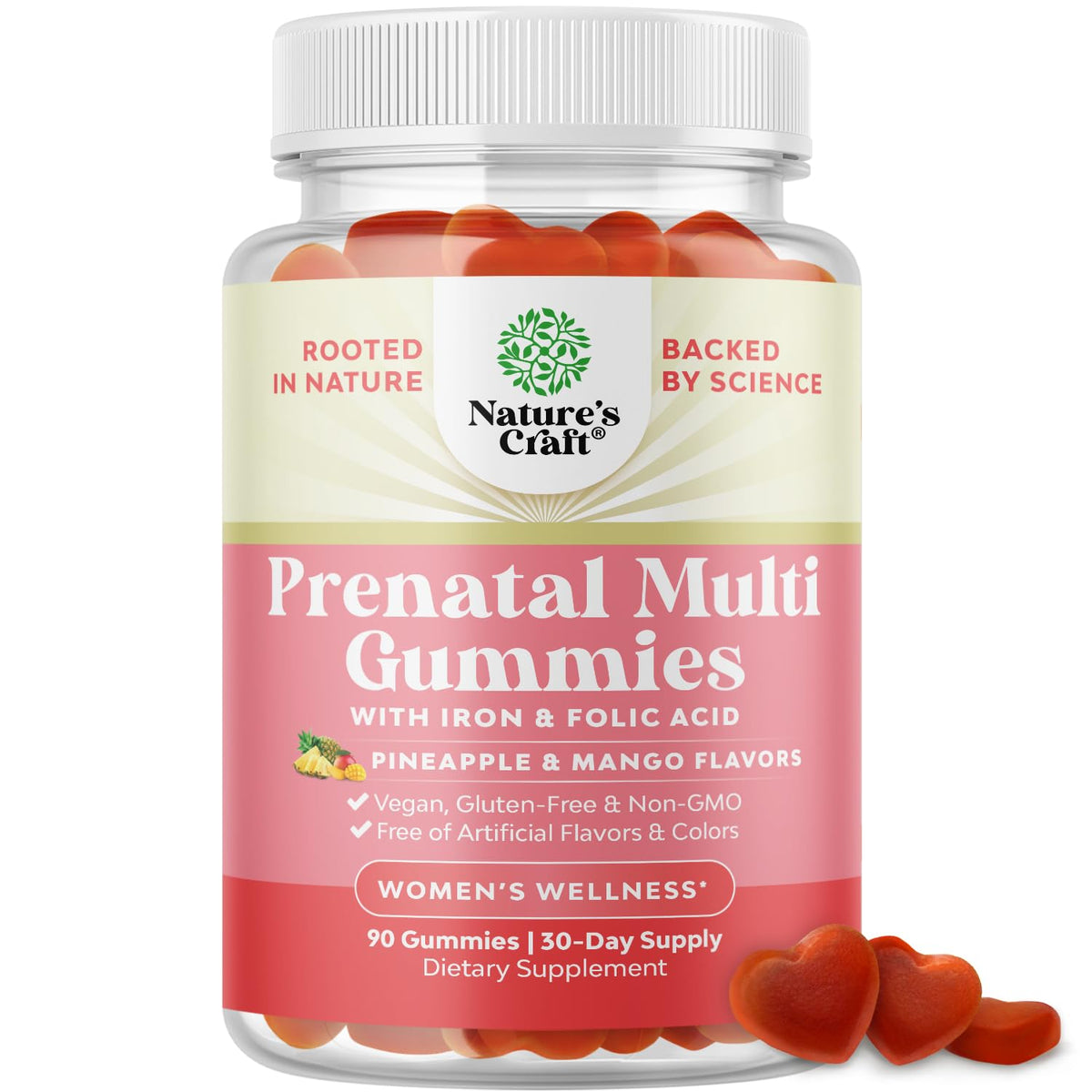 Gummies prénatales véganes Natures Craft goût ananas-mangue, prêt à consommer