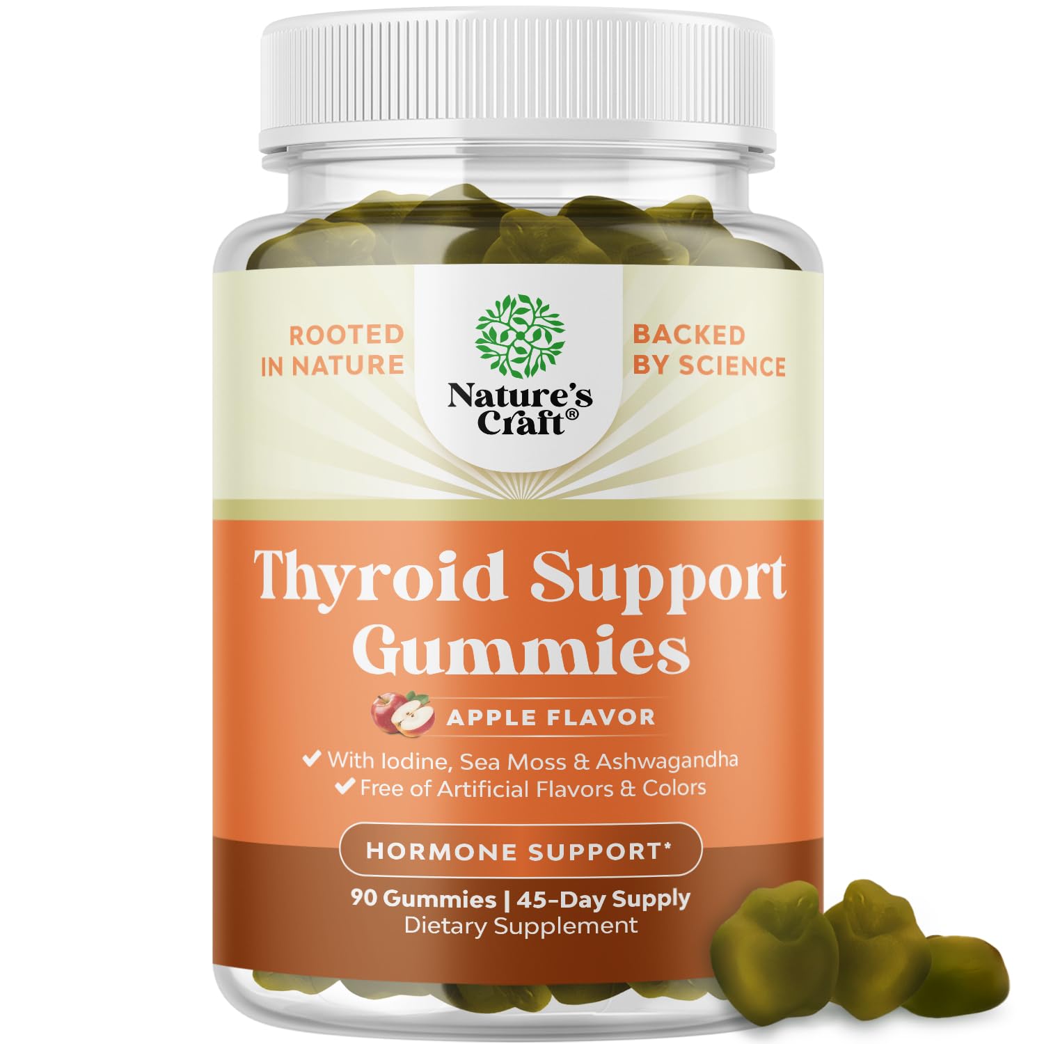 Gommes véganes Natures Craft Thyroid Sea Moss dans une bouteille, soutien quotidien potentiel