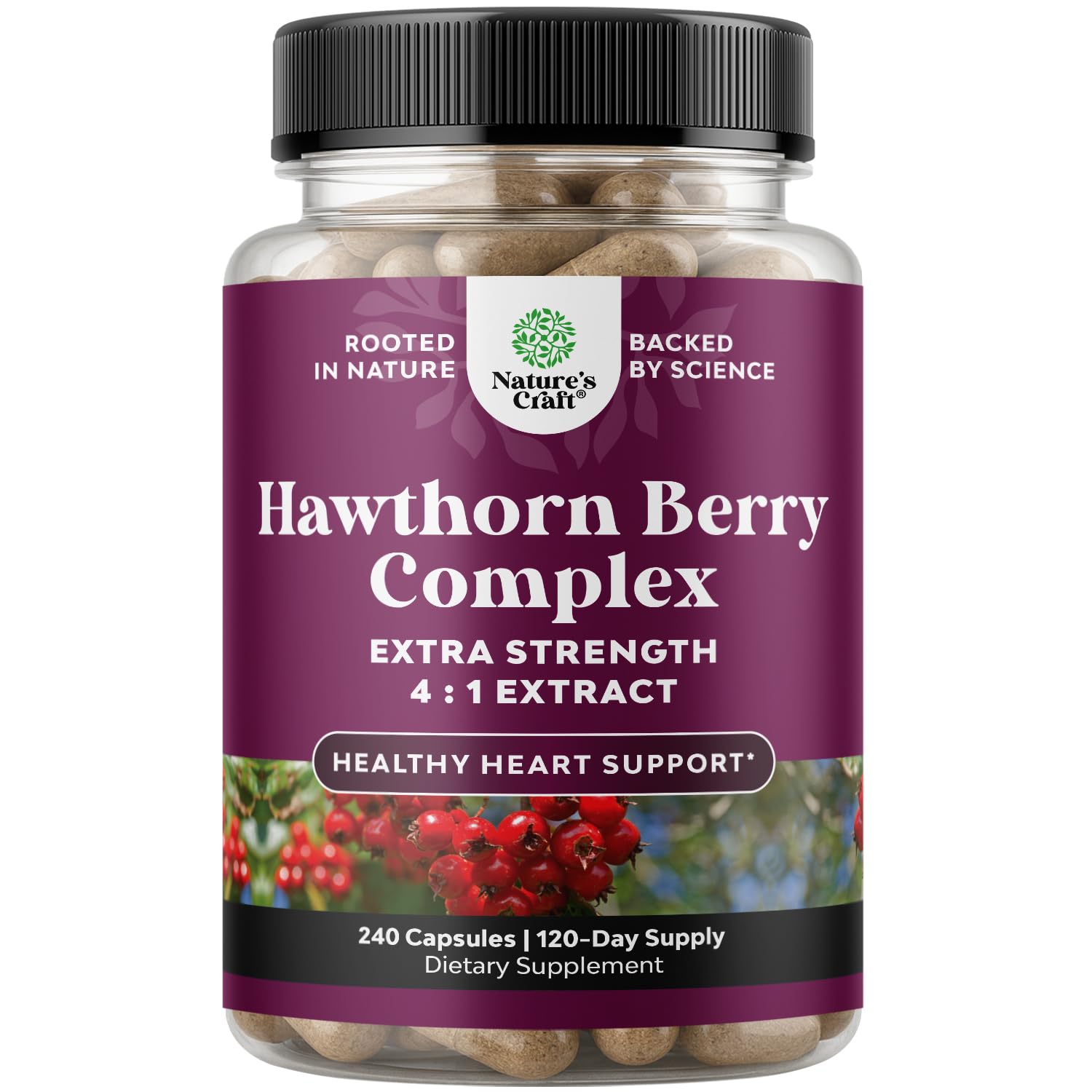 Capsules Natures Craft Hawthorn dans la bouteille, usage quotidien pratique.
