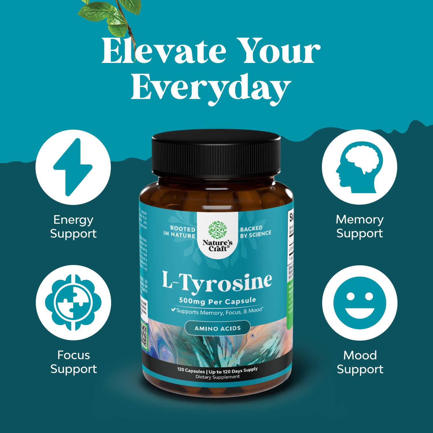 Natures Craft L-Tyrosine - Capsules alignées, impression de fiabilité et simplicité