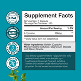 Natures Craft L-Tyrosine - Etiquette zoomée montrant les informations du produit