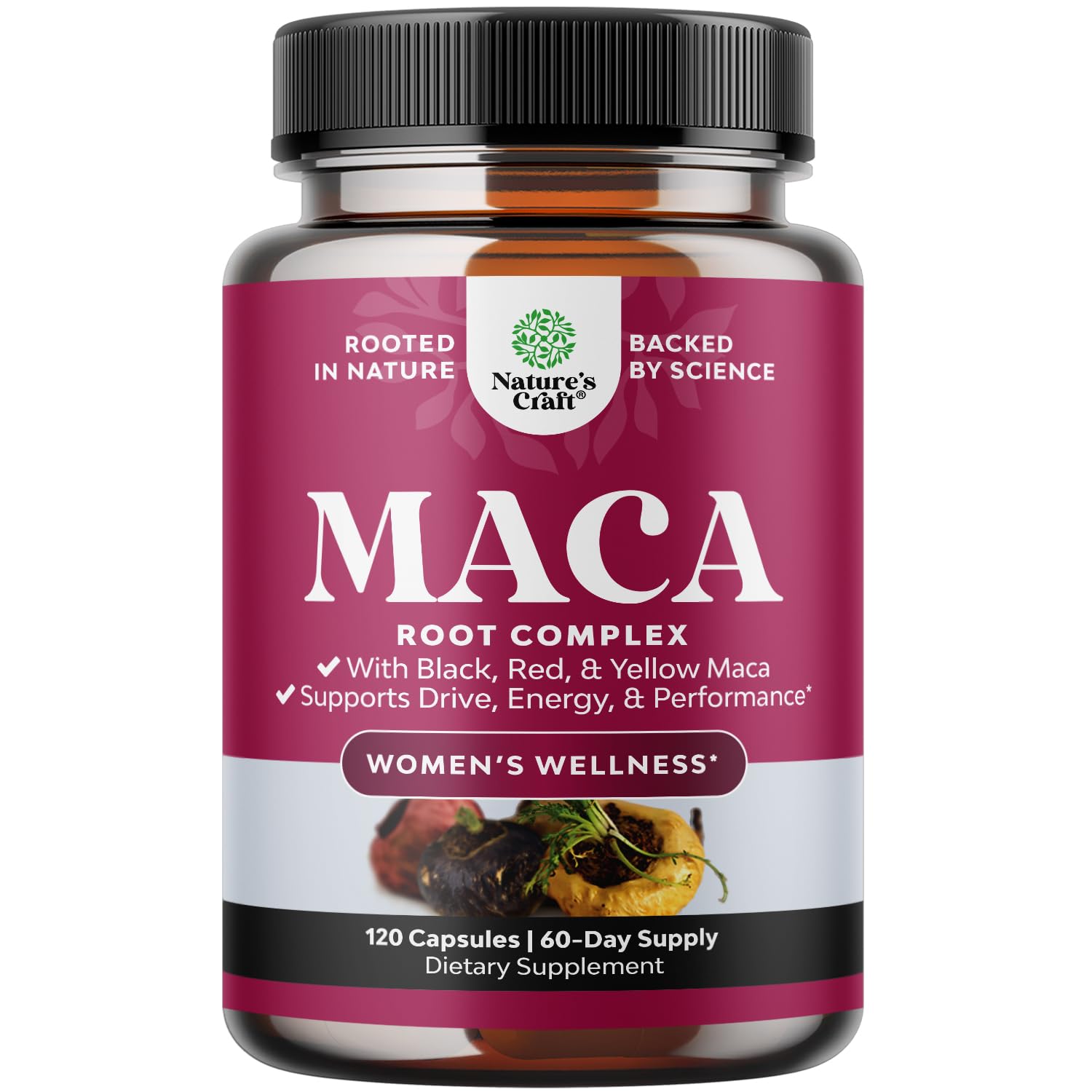 Natures Craft Maca Femmes, bouteille: énergie durable et équilibre quotidien.