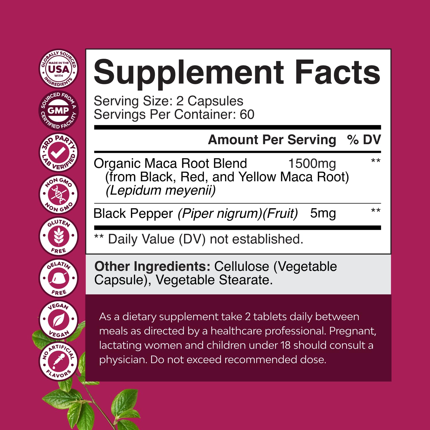 Natures Craft Maca Femmes, capsules fermées: dosage simple pour soutenir la vitalité.