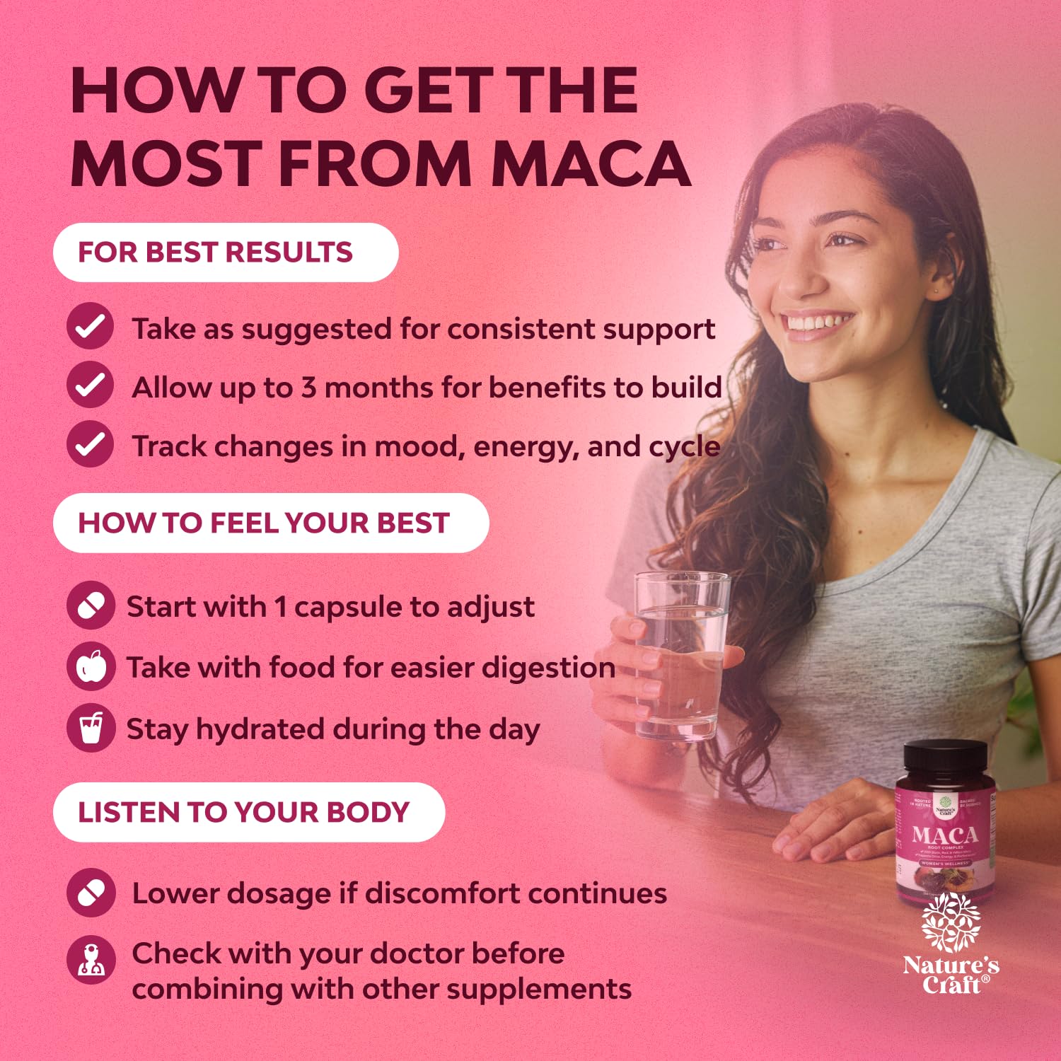 Natures Craft Maca Femmes, poudre de maca: énergie naturelle pour la journée.