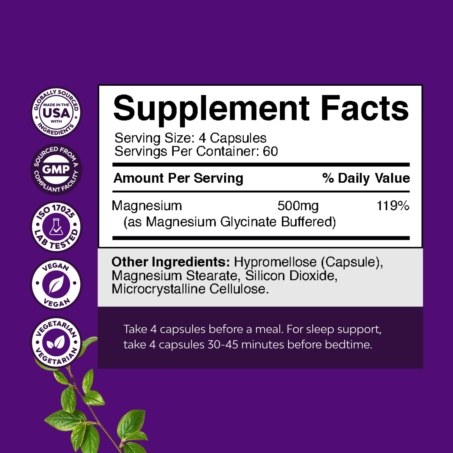 Étiquette ISO certifiée sur Natures Craft Magnésium Glycinate