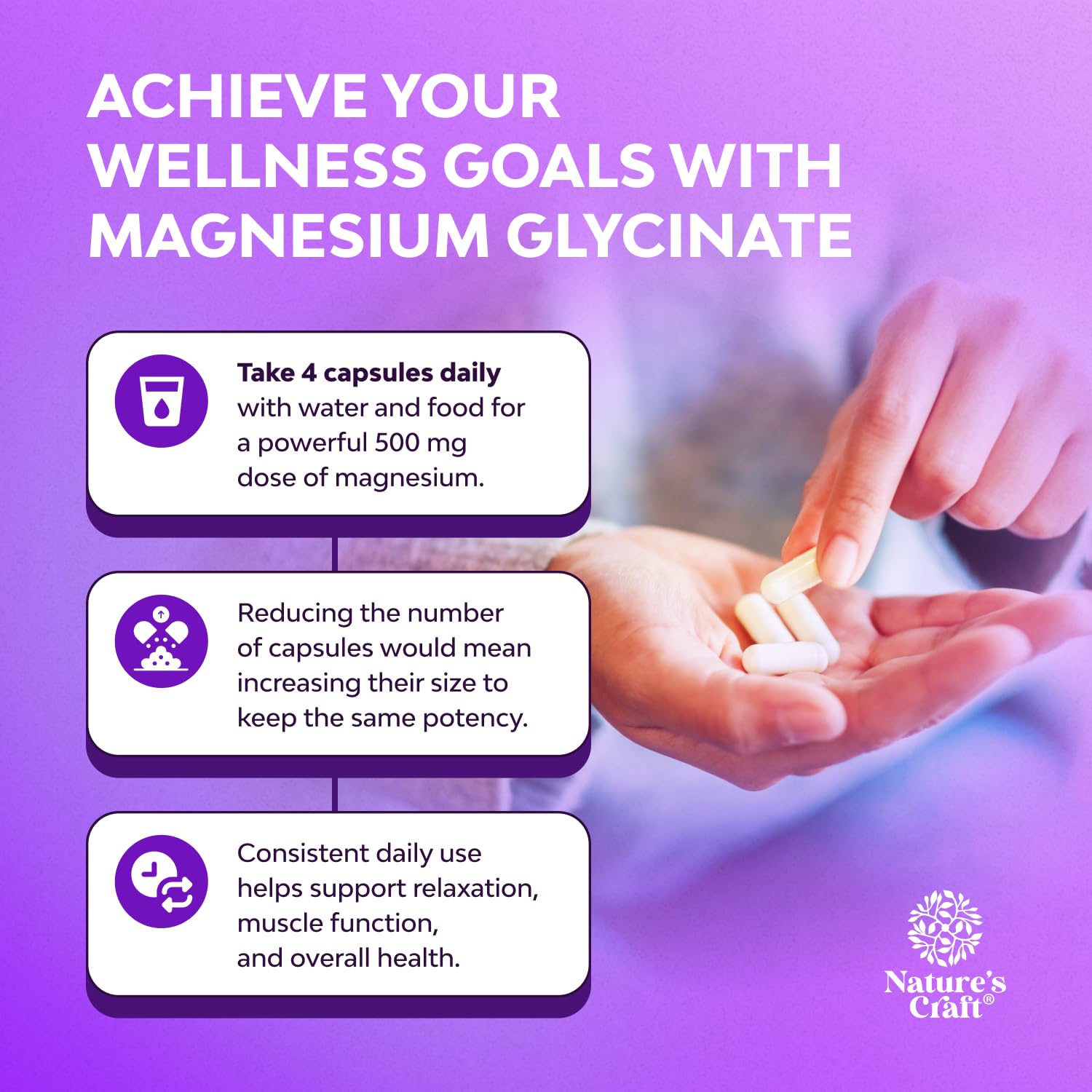 Utilisation nocturne avec Natures Craft Magnésium Glycinate pour le repos