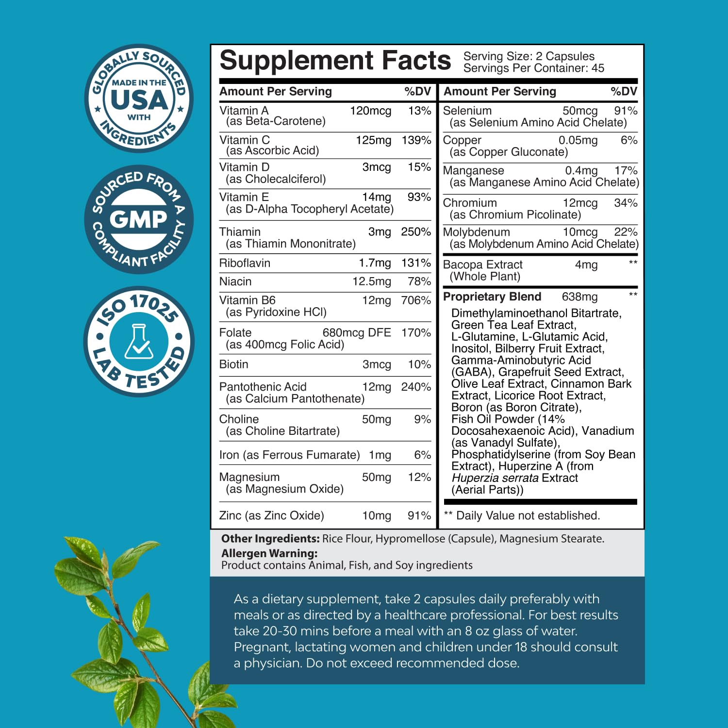 Natures Craft Nootropique – capsules sur étui; utilisation flexible pour énergie mentale.
