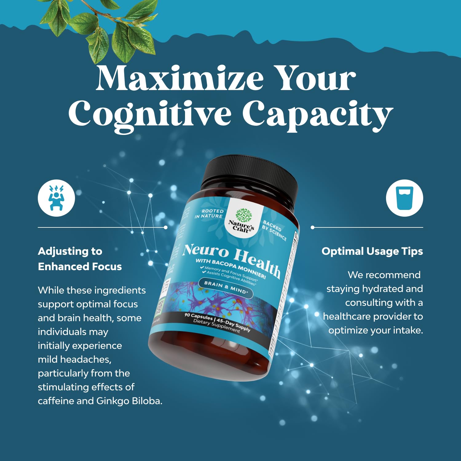 Natures Craft Nootropique – étiquette claire; dosage facile pour optimiser l'attention.