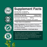 Natures Craft Pancreatin: étiquette démontrant les garanties GMP et non-OGM.