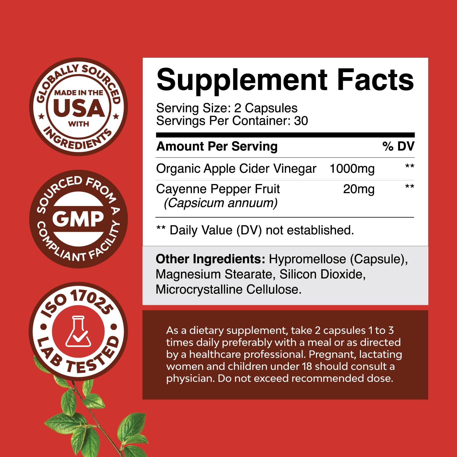 Natures Craft bouteille de capsules ACV, pratique et sans sucre ajouté.