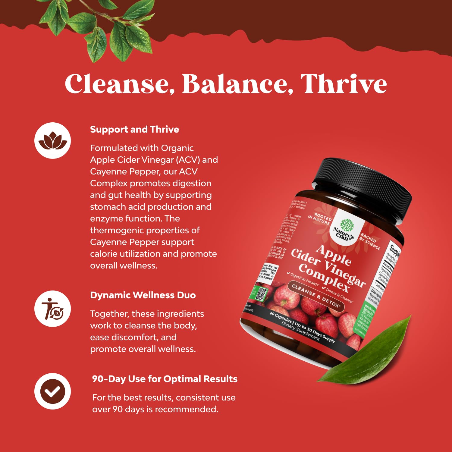 Natures Craft capsules vinaigre de pomme et cayenne, detox digestive potentielle.