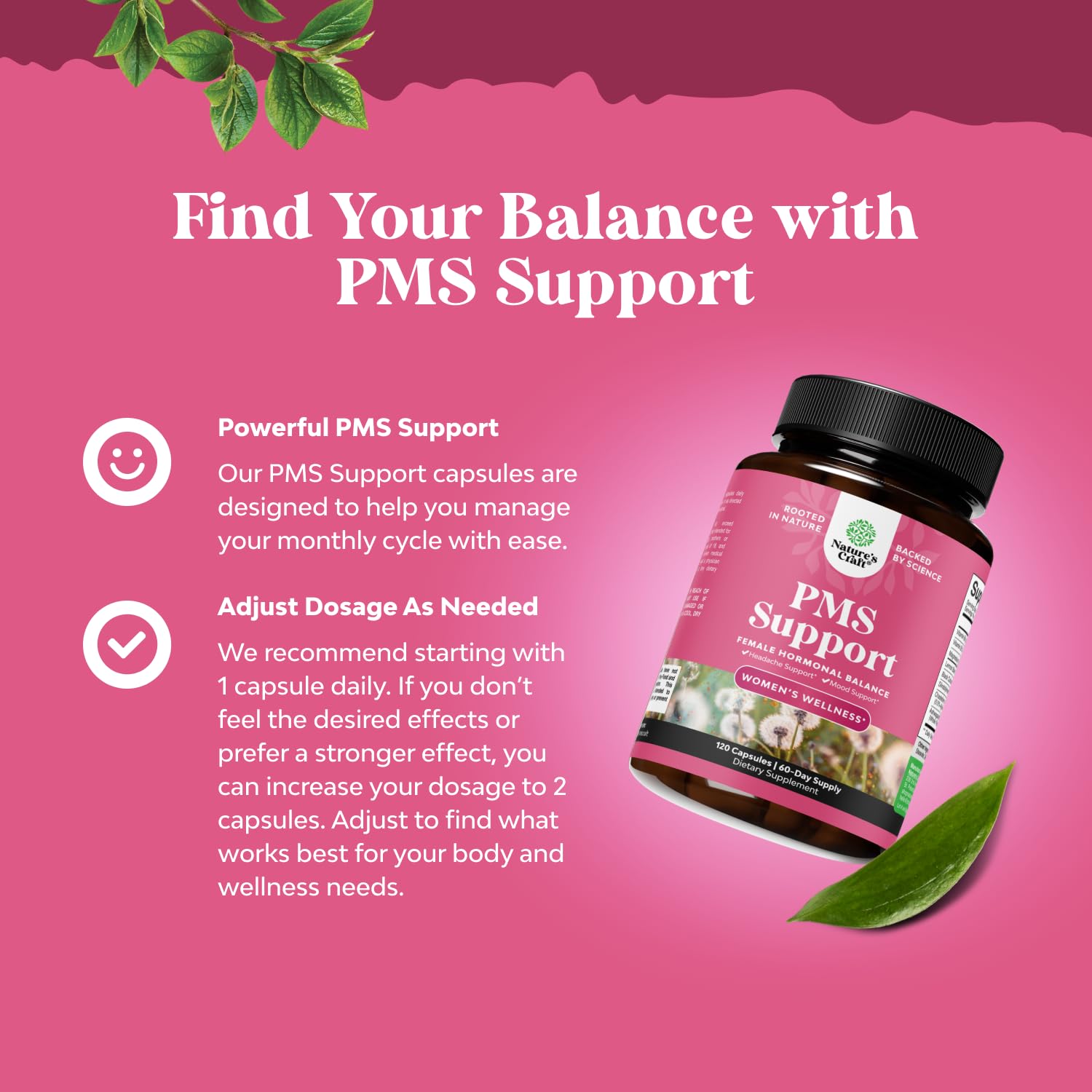 Natures Craft – dosage quotidien indiqué sur l'étiquette pour faciliter le suivi.
